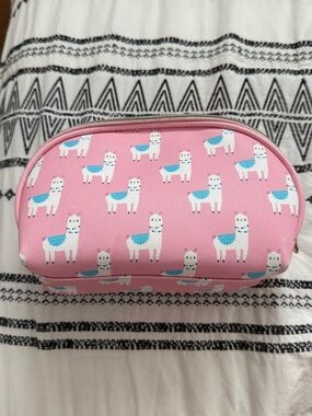 Dabney Lee Pink Llama Kids Travel Pouch with Blue Accents